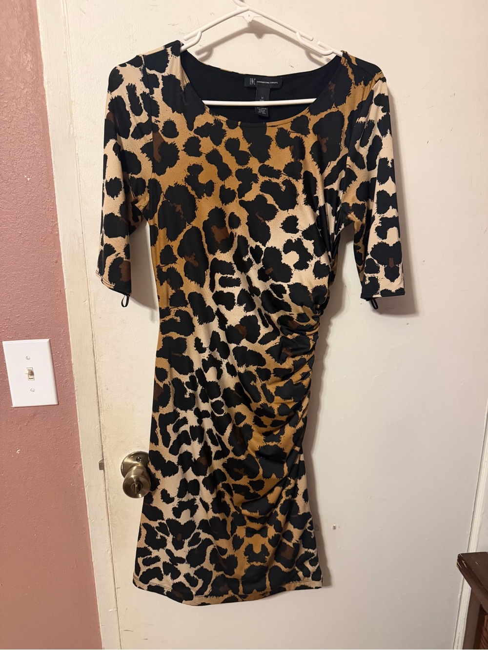 INC International Concepts Leopard Print Midi Dress - Black & Tan